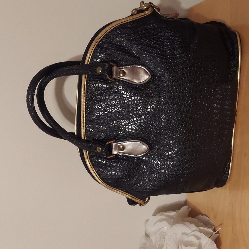 Vintage Nas Metallic Multicolored Leather Satchel Black Brown Gold Silver - Picture 6 of 16